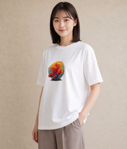 半袖Tシャツ レディース サンゴ 海の生き物 海 イラスト こなれ感 20代 カジュアルコーデ 白T