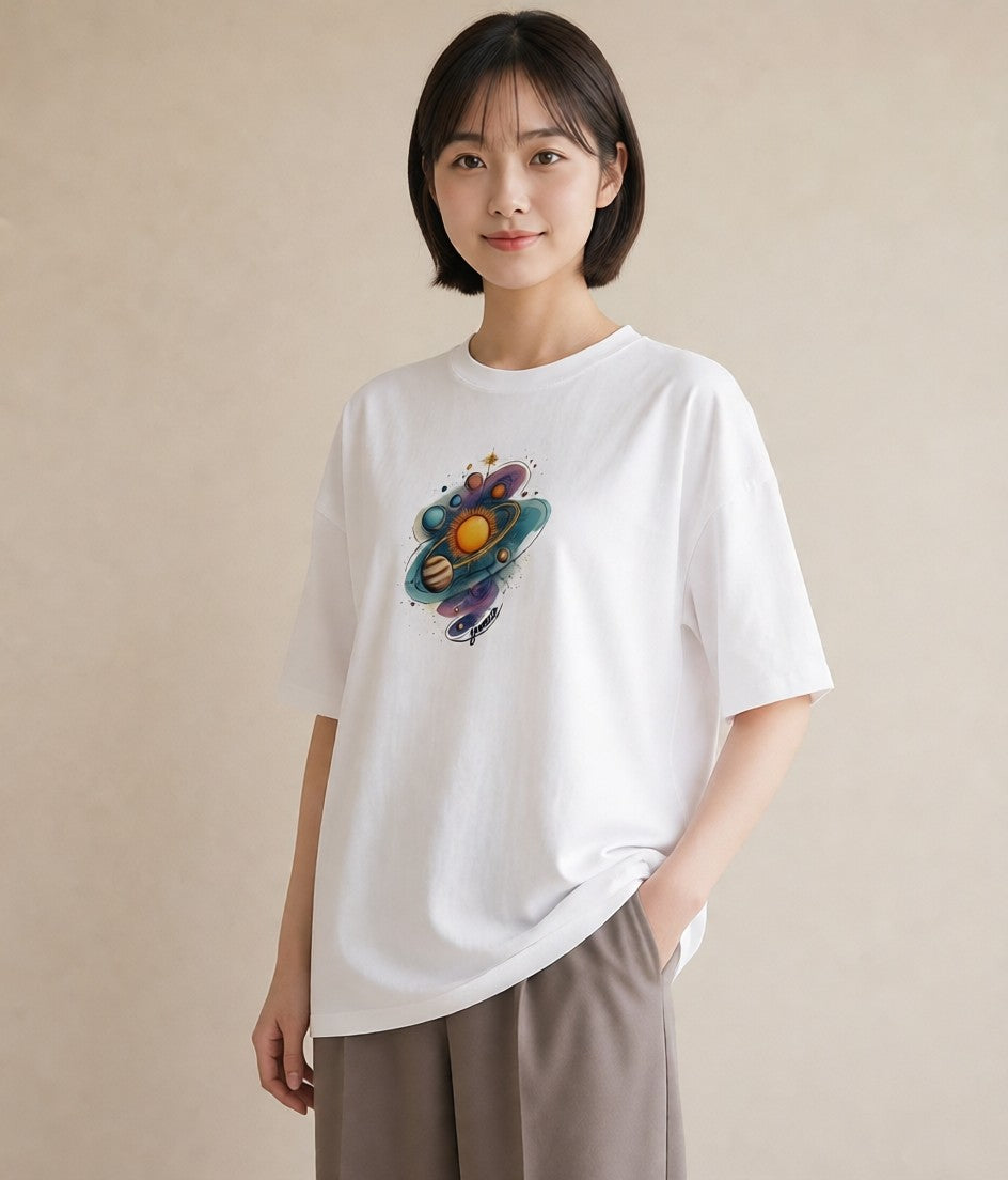半袖Tシャツ レディース 水瓶座 星空 宇宙 イラスト カフェコーデ カフェ巡り 女子会 白T