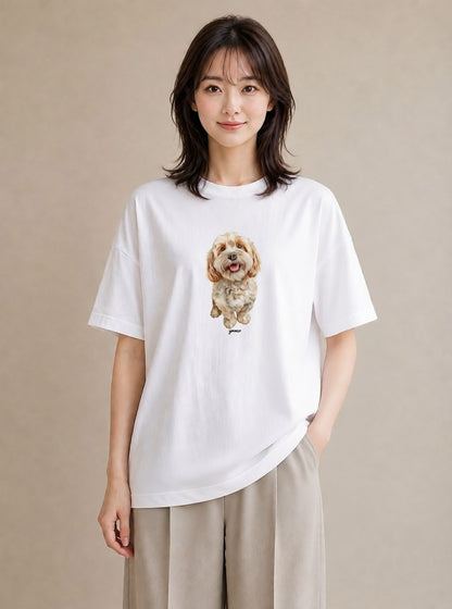Tシャツ レディース わんちゃん 犬 いぬ イラスト 手描き風 帰省 ラフ 白T