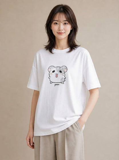 デザインTシャツ レディース チンチラ ペット 動物 イラスト 線画 レイヤード 友達ギフト 白T