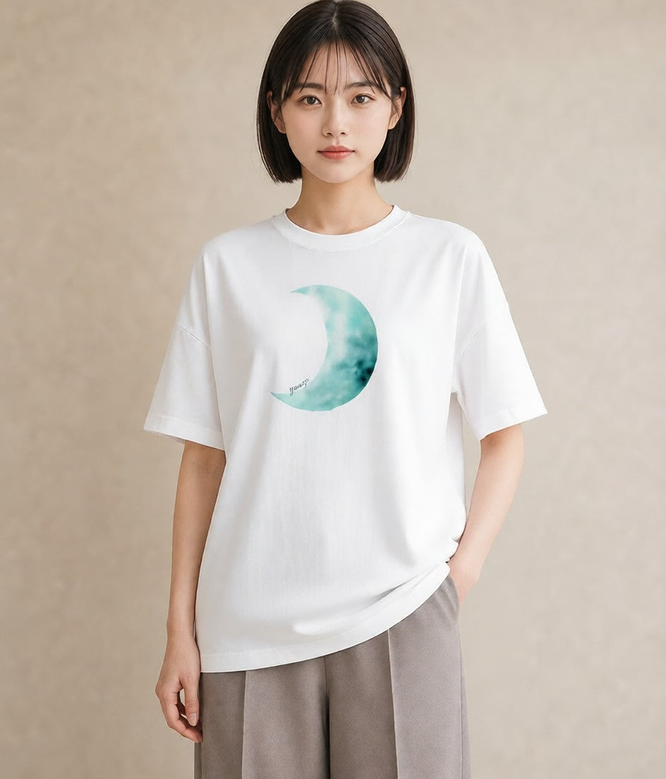 デザインTシャツ レディース 満月 星空 宇宙 イラスト ガーリー カフェ巡り 女子会 白T