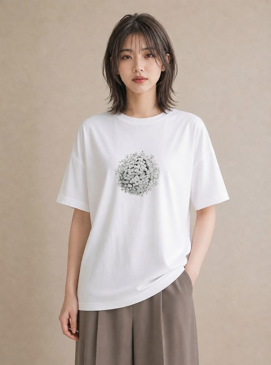 Tシャツ レディース カスミソウ かすみ草 花 花柄 イラスト 普段使い カジュアルコーデ 買い物 白T