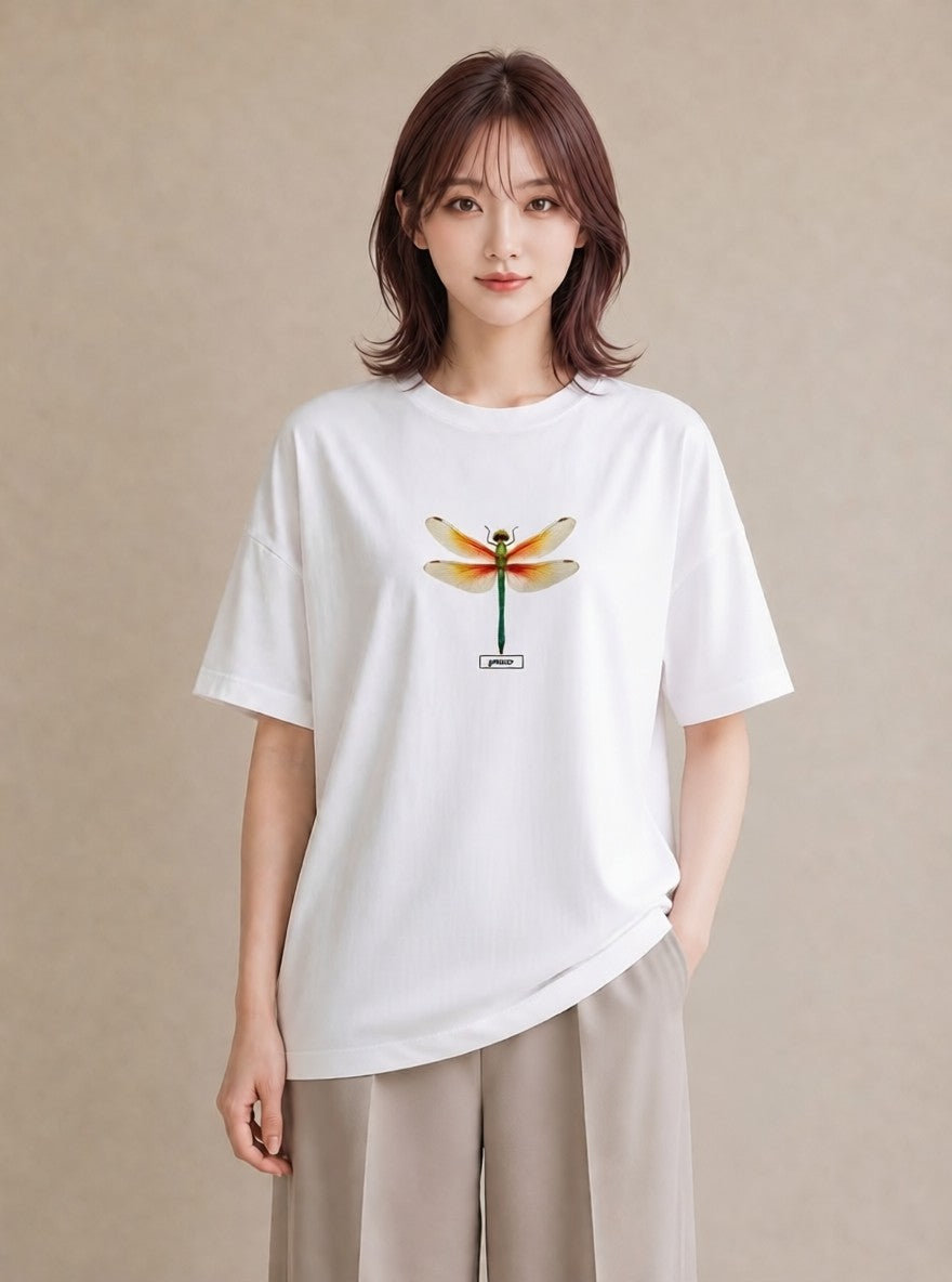 デザインTシャツ レディース とんぼ 昆虫 虫 イラスト ガーリー 普段着 週末コーデ 白T