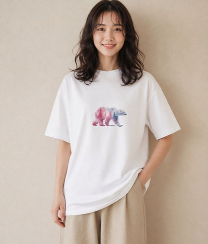 プリントTシャツ レディース オーロラ 星空 宇宙 イラスト 普段使い 散歩 お出かけ 白T