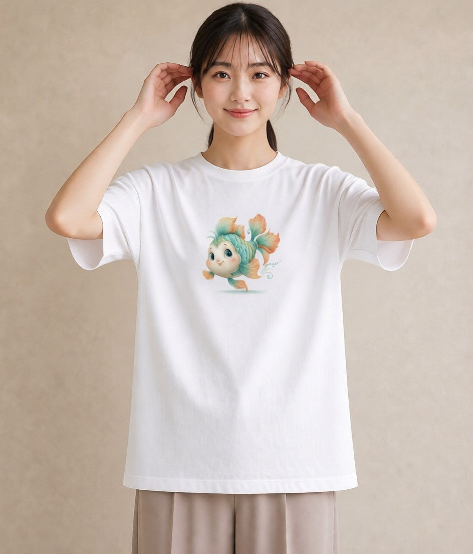 半袖Tシャツ レディース カクレクマノミ 海の生き物 海 イラスト こなれ感 ママ カフェ服 白T