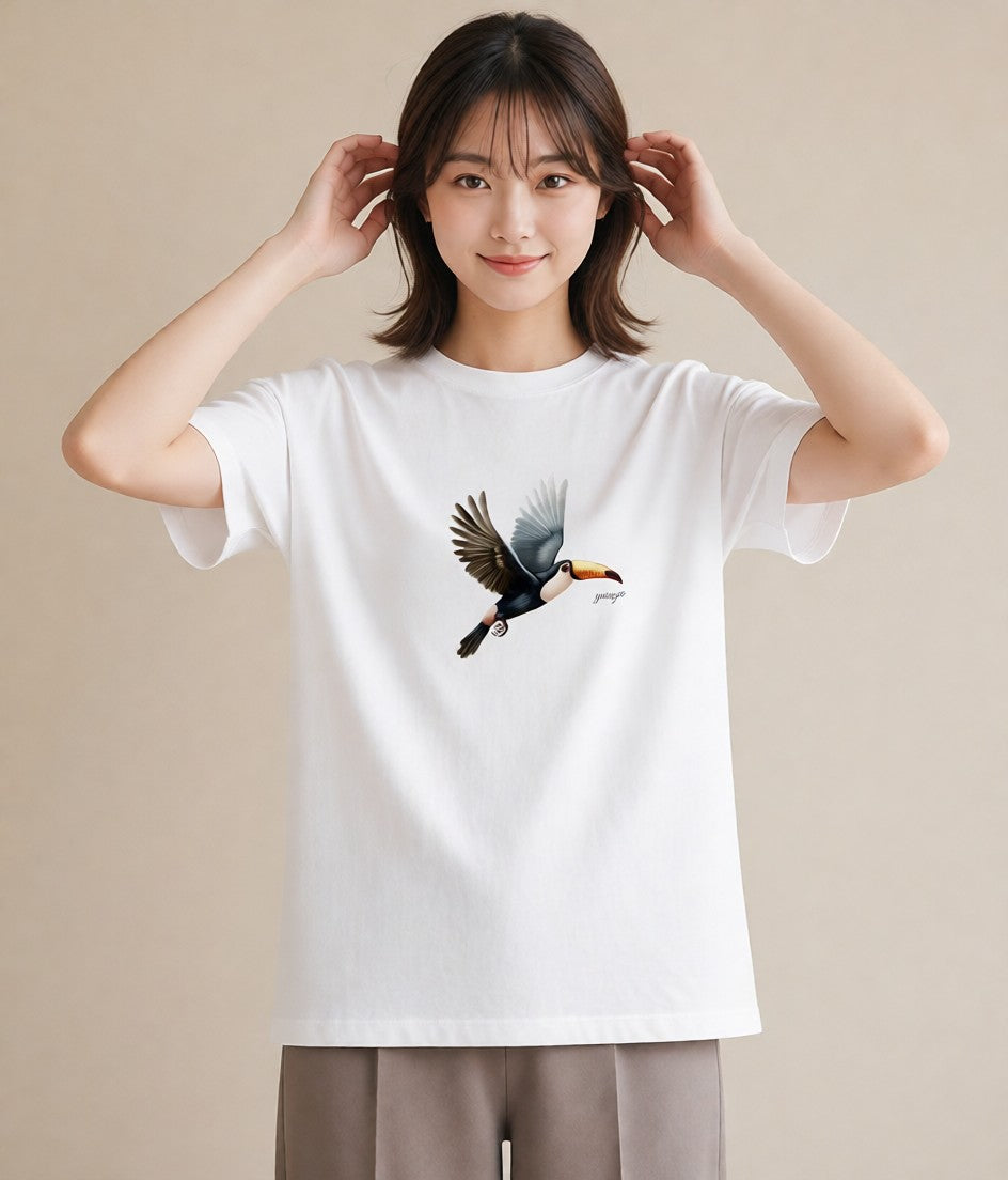 デザインTシャツ レディース ハシビロコウ 動物 アニマル イラスト 韓国風 夏コーデ 通学 白T