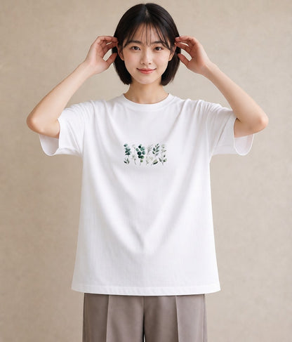 デザインTシャツ レディース ユーカリ 植物 ボタニカル イラスト 淡色 綿100 デート 白T