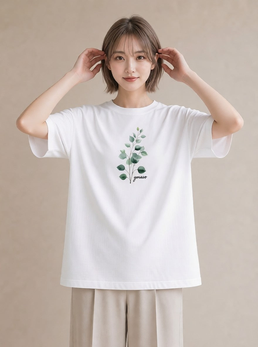グラフィックTシャツ レディース 苔 植物 ボタニカル イラスト アート風 ミセス 春コーデ 白T