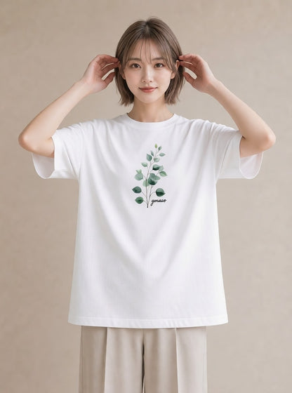 グラフィックTシャツ レディース 苔 植物 ボタニカル イラスト アート風 ミセス 春コーデ 白T