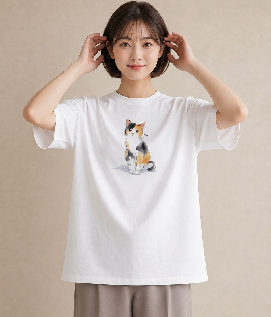 プリントTシャツ レディース キジトラ 猫 ねこ イラスト シンプル 買い物 夏コーデ 白T
