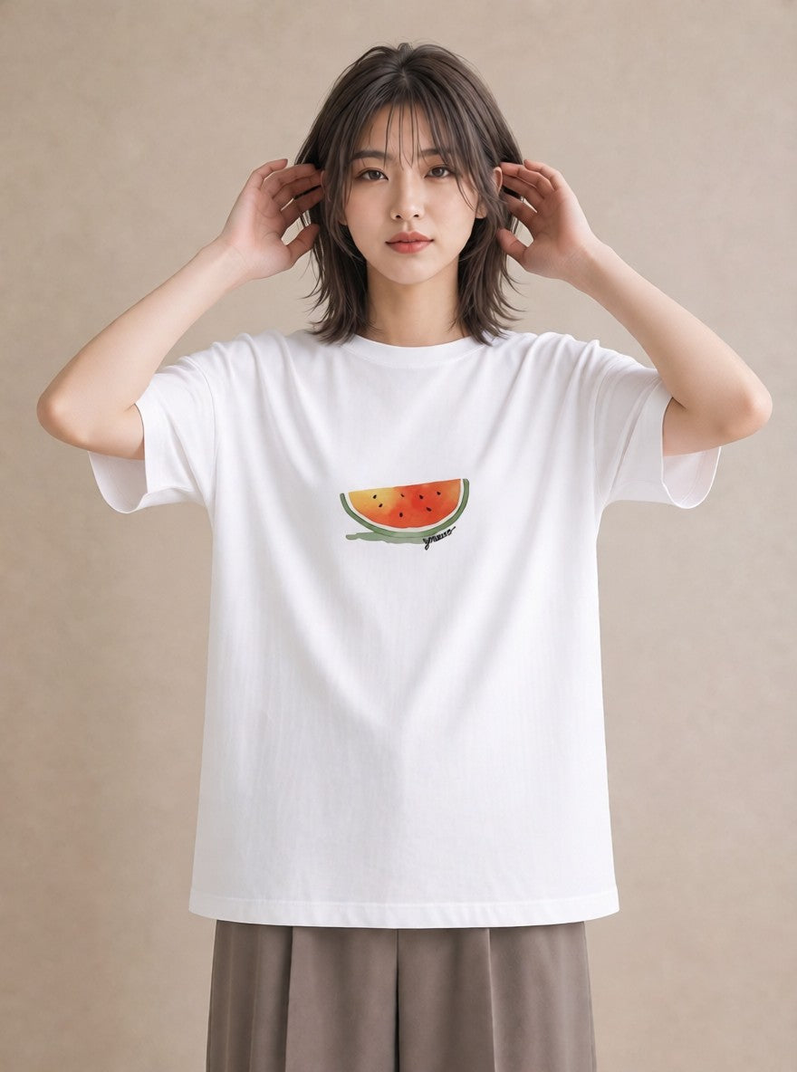 プリントTシャツ レディース メロン 食べ物 フード イラスト レトロ 親子 20代 白T