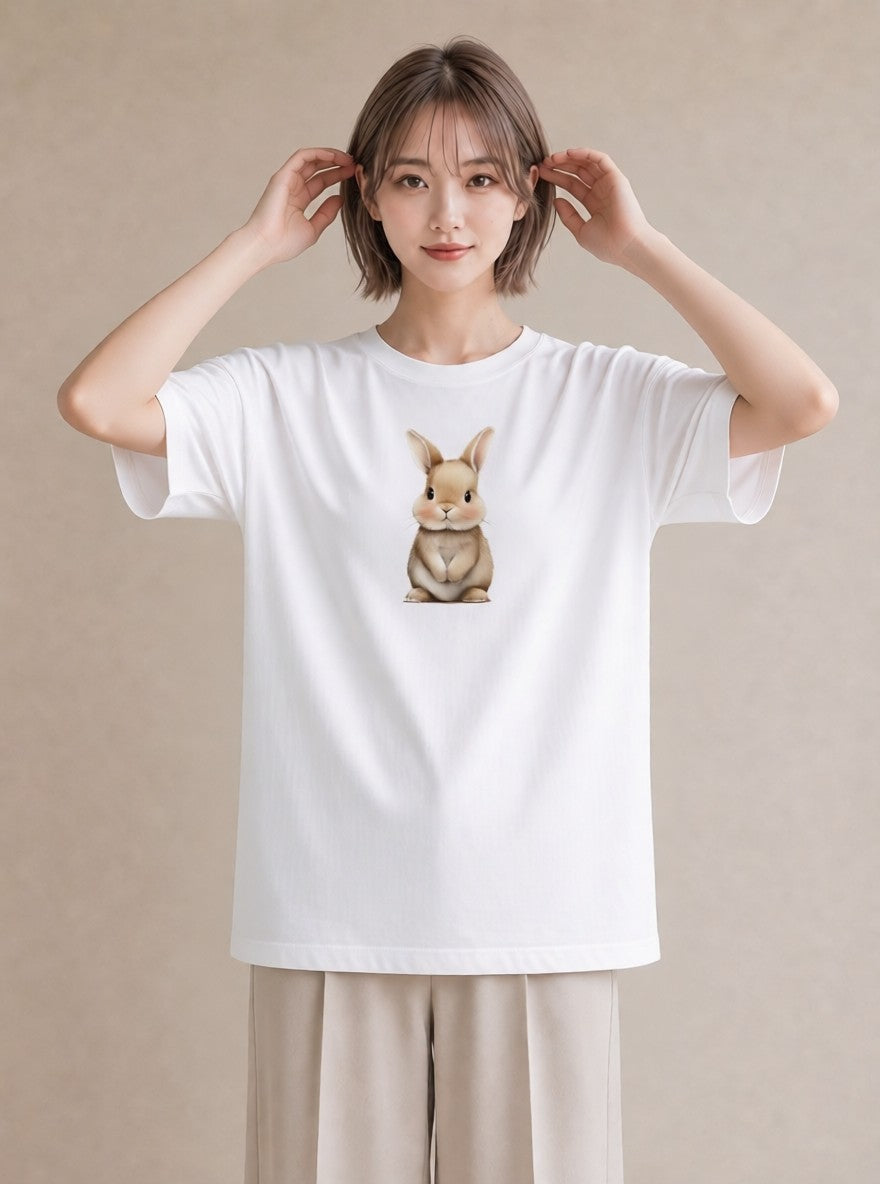 Tシャツ レディース ロップイヤー ペット 動物 イラスト アート風 女性 旅行用 白T