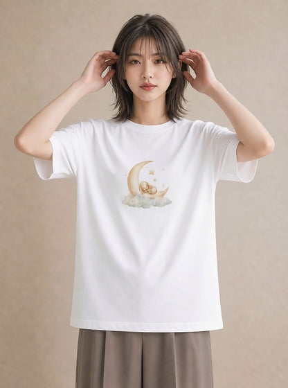 半袖Tシャツ レディース 三日月 星空 宇宙 イラスト 旅行コーデ 送別ギフト 通勤 白T