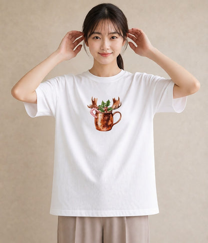 デザインTシャツ レディース ココア 食べ物 フード イラスト ポップ カフェ服 クリスマス 白T