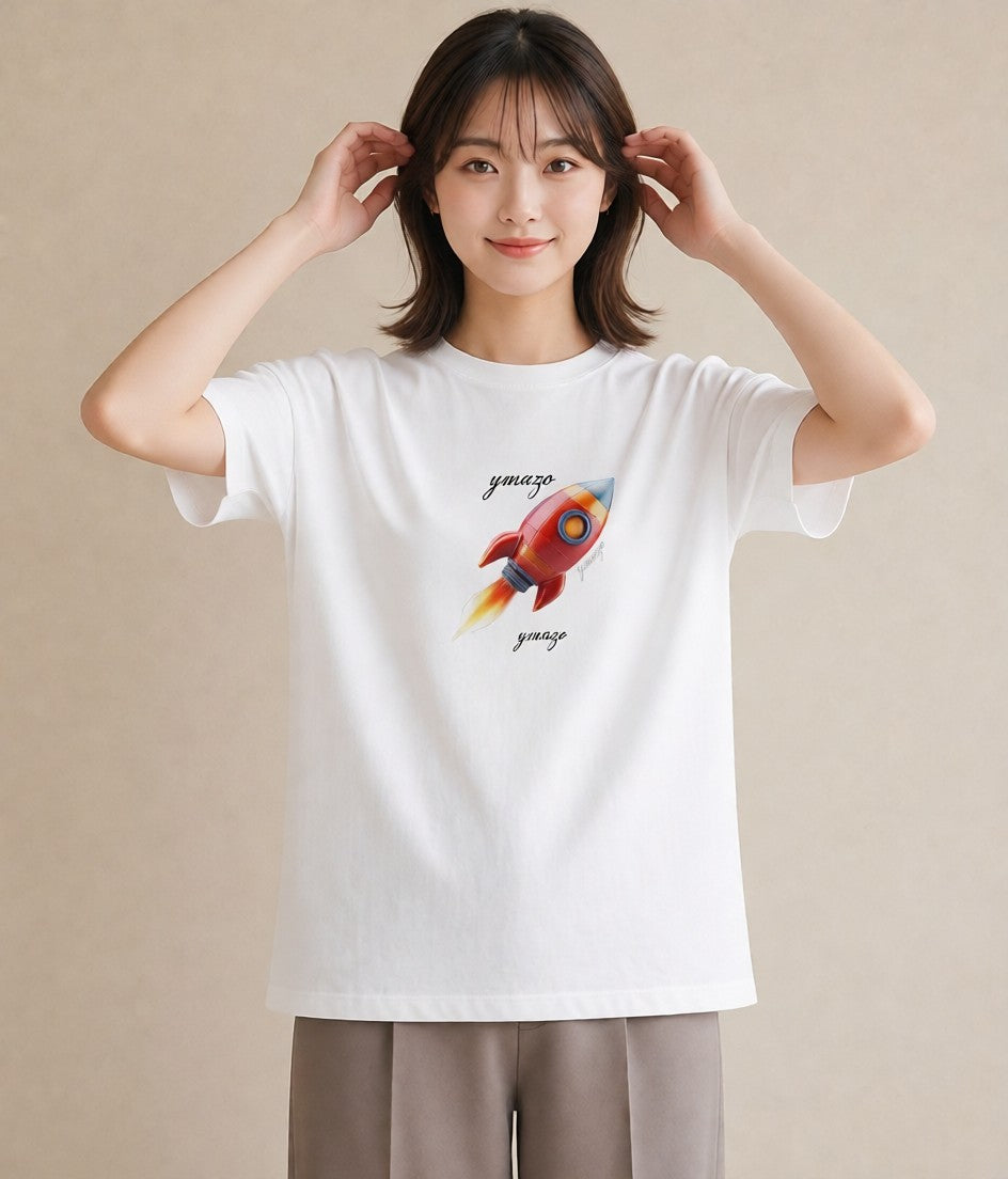Tシャツ レディース ロケット 星空 宇宙 イラスト シック 公園 ママ 白T
