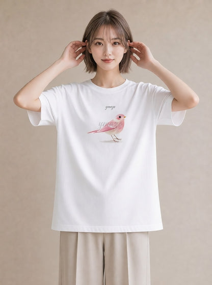 デザインTシャツ レディース ことり ペット 動物 イラスト 手描き風 誕生日プレゼント 綿100 白T