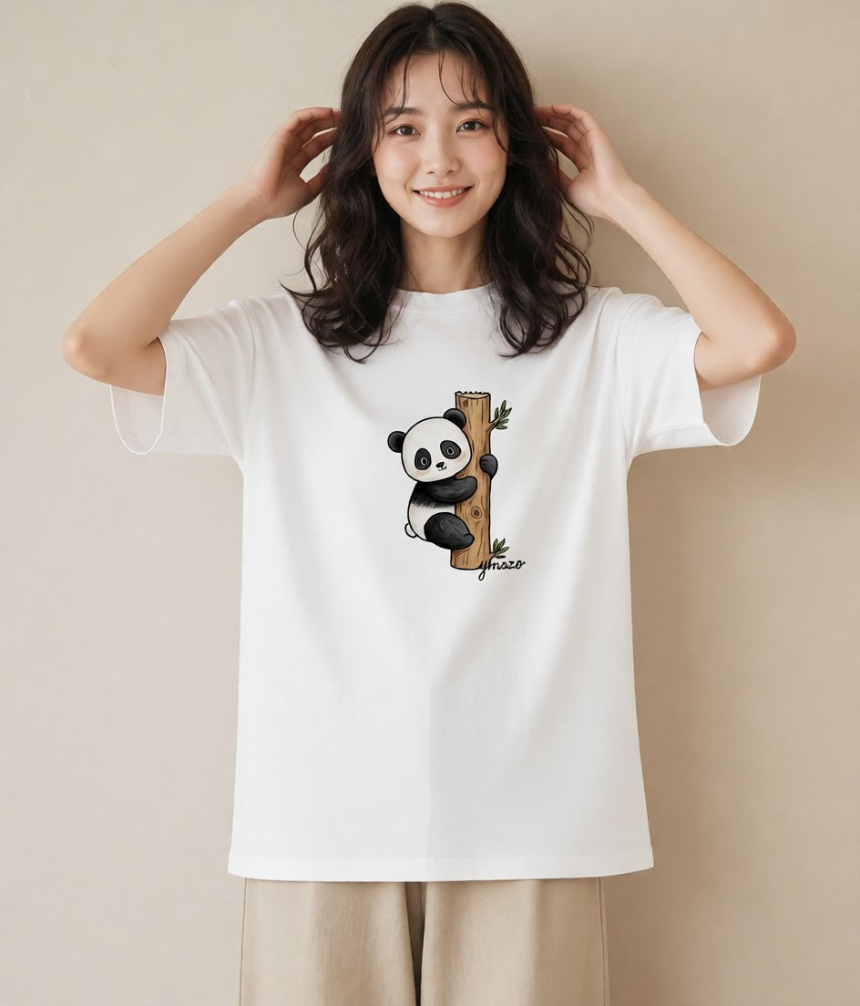 デザインTシャツ レディース レッサーパンダ 動物 アニマル イラスト 手描き風 夏コーデ 通学 白T