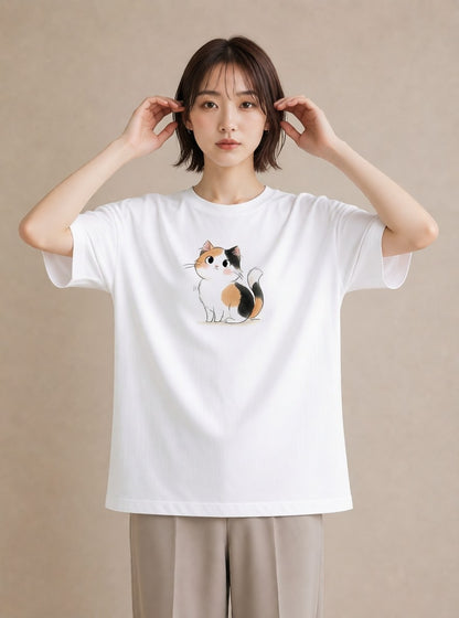 Tシャツ レディース マンチカン 猫 ねこ イラスト レトロ 20代 カジュアルコーデ 白T