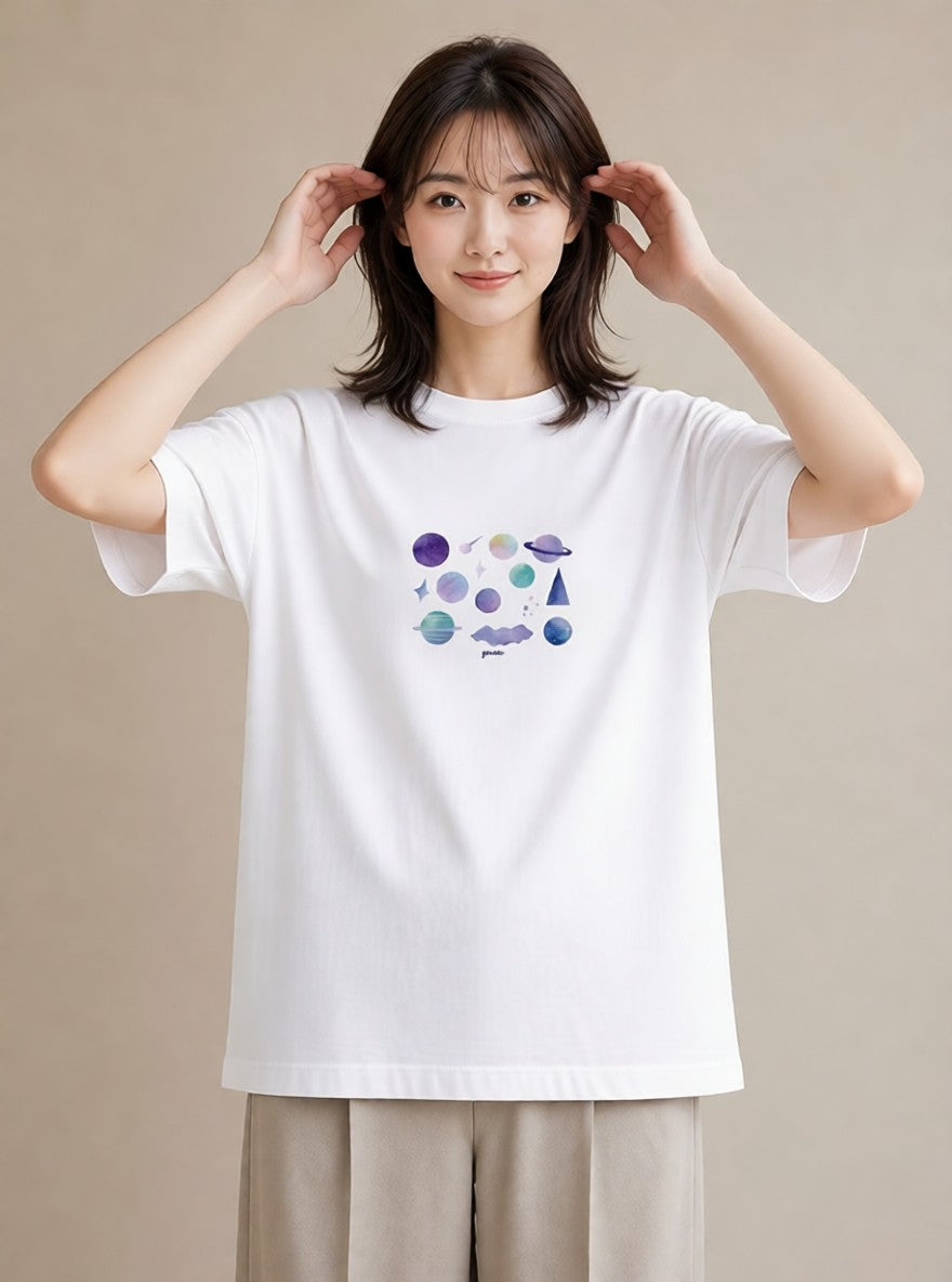 デザインTシャツ レディース 天の川 星空 宇宙 イラスト シック おしゃれギフト 社会人 白T