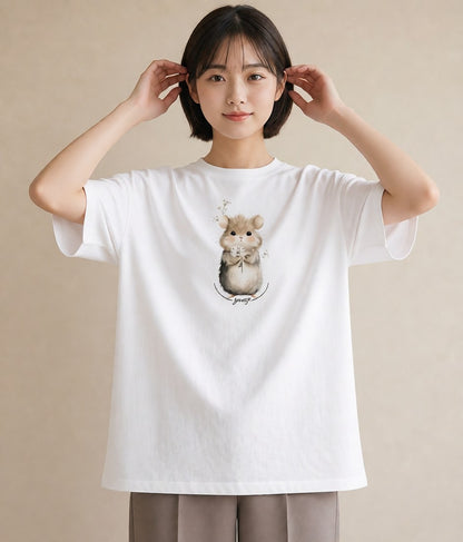 デザインTシャツ レディース ハムスター ペット 動物 イラスト 可愛い ビーチ デイリーウェア 白T