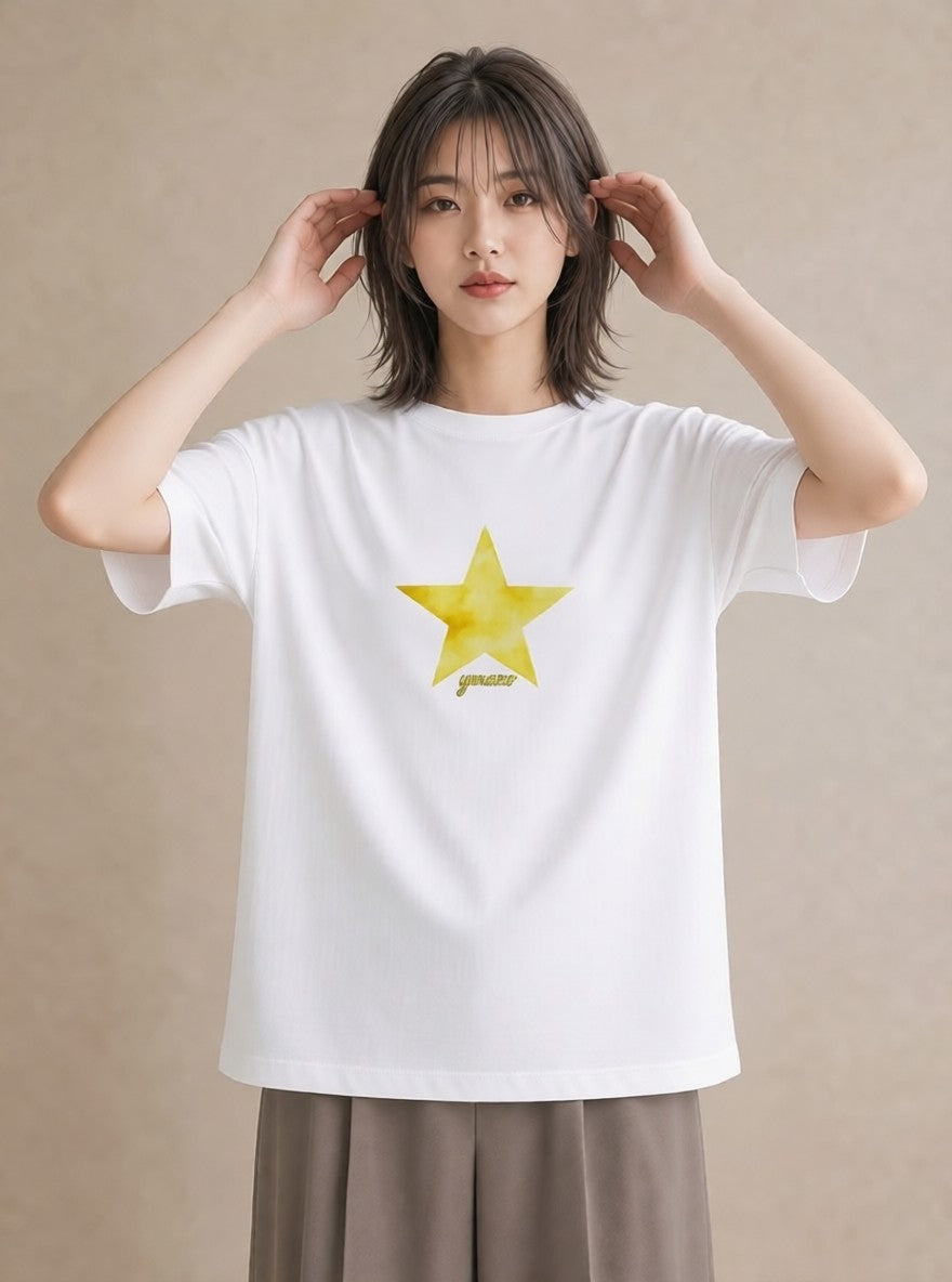 プリントTシャツ レディース 流れ星 星空 宇宙 イラスト 線画 在宅 公園 白T