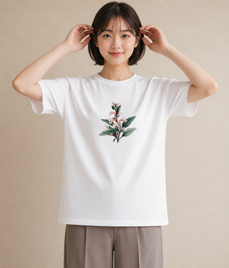 半袖Tシャツ レディース すずらん 花 花柄 イラスト お洒落 デイリーウェア 休日 白T