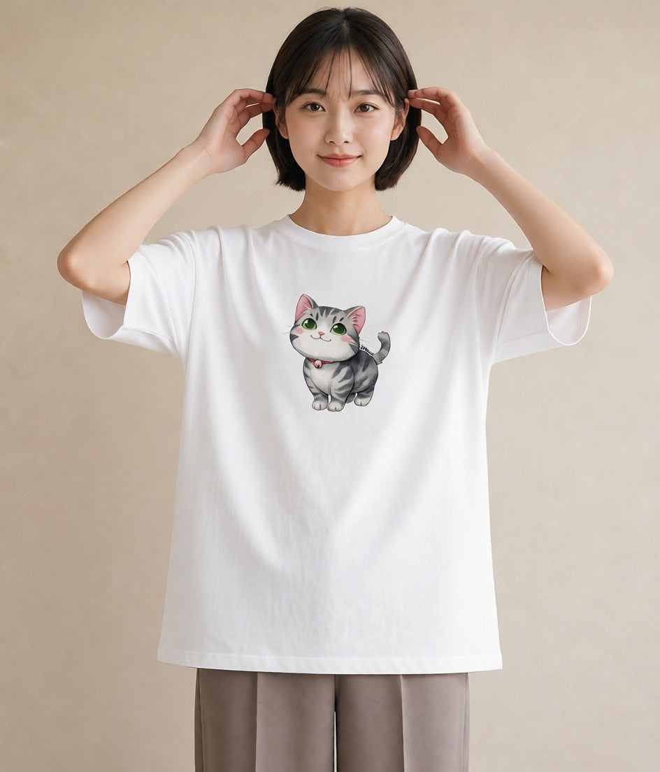 グラフィックTシャツ レディース 愛猫 猫 ねこ イラスト ポップ ラフ レイヤード 白T