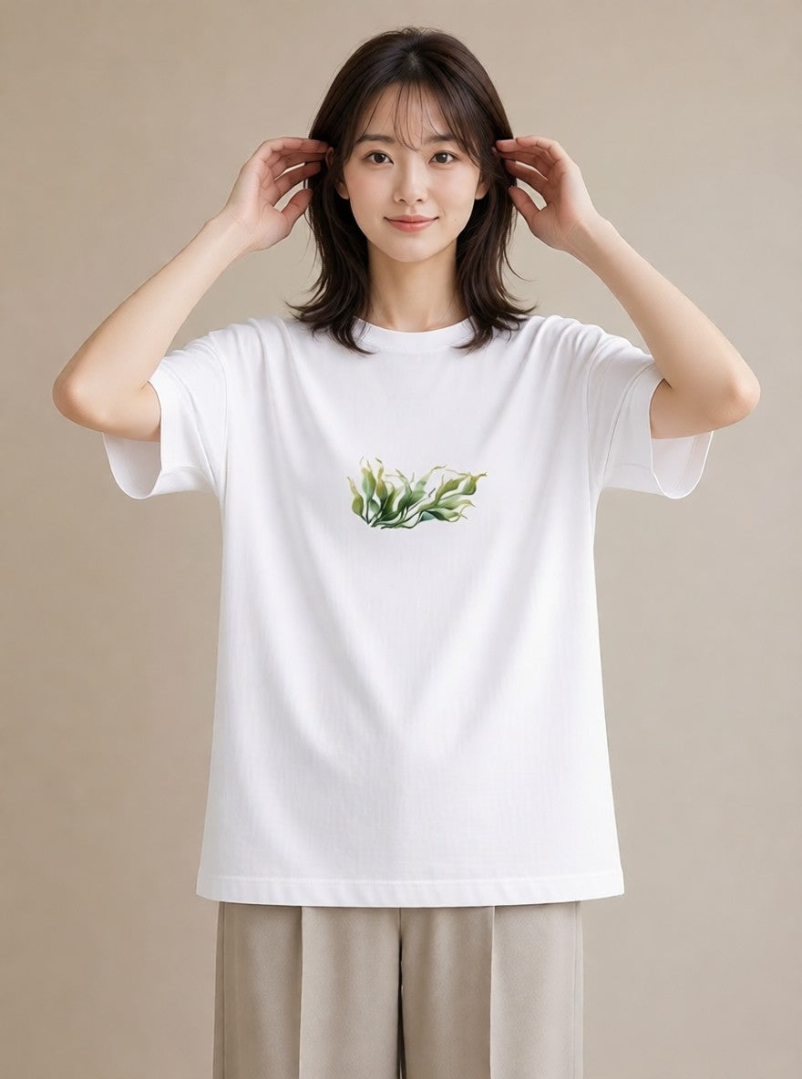 半袖Tシャツ レディース つる 植物 ボタニカル イラスト シンプル 買い物 夏コーデ 白T