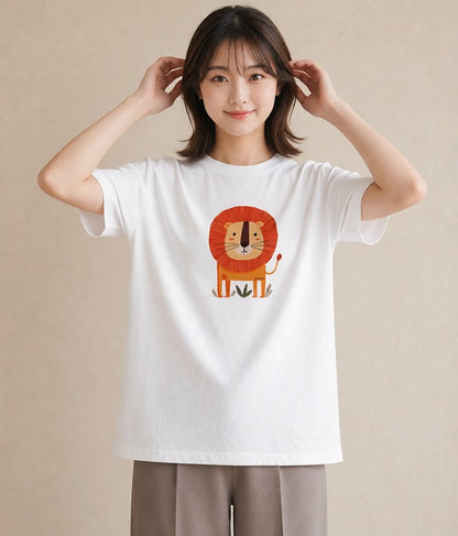 プリントTシャツ レディース ライオン 動物 アニマル イラスト 可愛い デイリーウェア 休日 白T