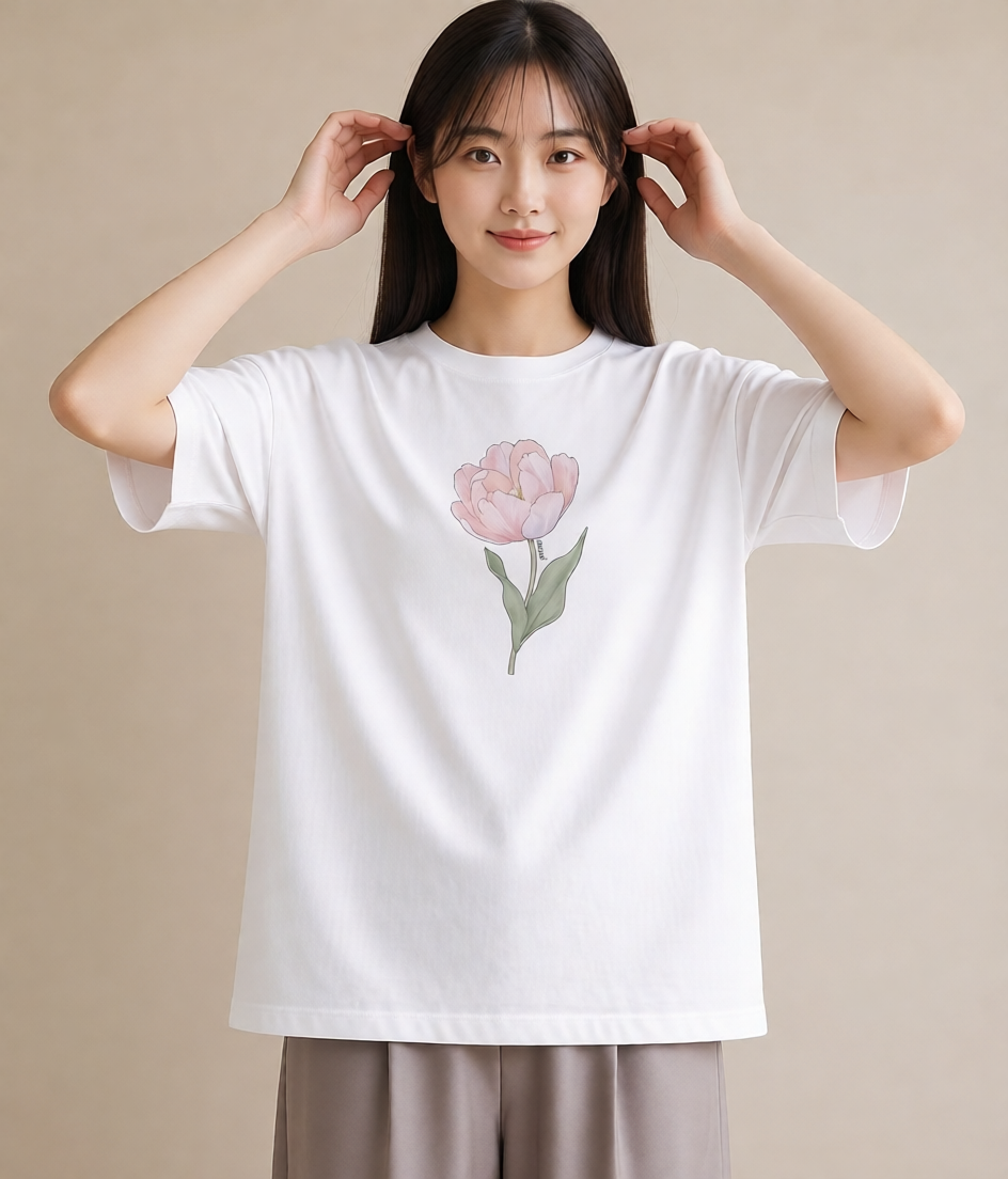 Tシャツ レディース 牡丹 花 花柄 イラスト シック 女子会 お揃い 白T