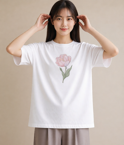 Tシャツ レディース 牡丹 花 花柄 イラスト シック 女子会 お揃い 白T