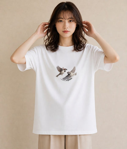 プリントTシャツ レディース 文鳥 ペット 動物 イラスト アート風 週末コーデ 敬老の日 白T