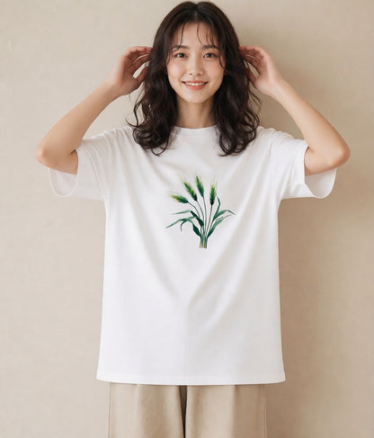 プリントTシャツ レディース 芝生 植物 ボタニカル イラスト 春コーデ 姉妹 白T