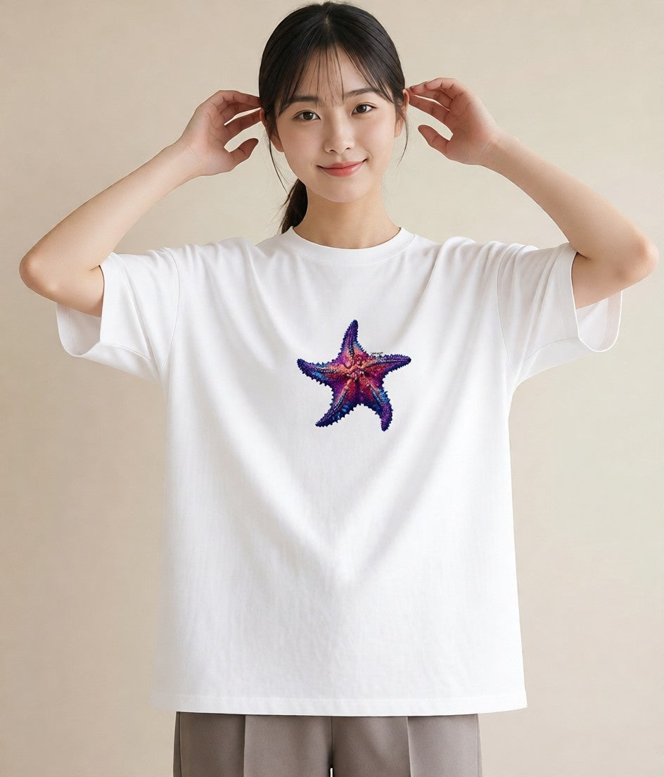Tシャツ レディース ヒトデ 海の生き物 海 イラスト きれいめ カジュアルコーデ 買い物 白T