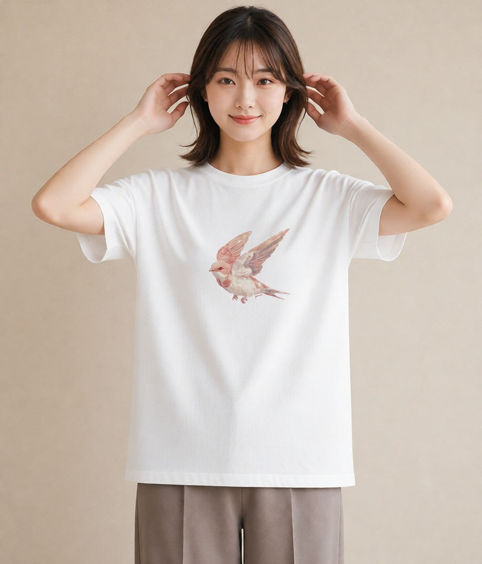半袖Tシャツ レディース インコ ペット 動物 イラスト 水彩風 お揃い 親子 白T