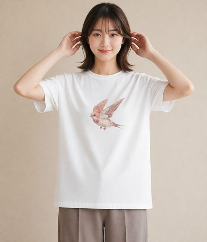 半袖Tシャツ レディース インコ ペット 動物 イラスト 水彩風 お揃い 親子 白T
