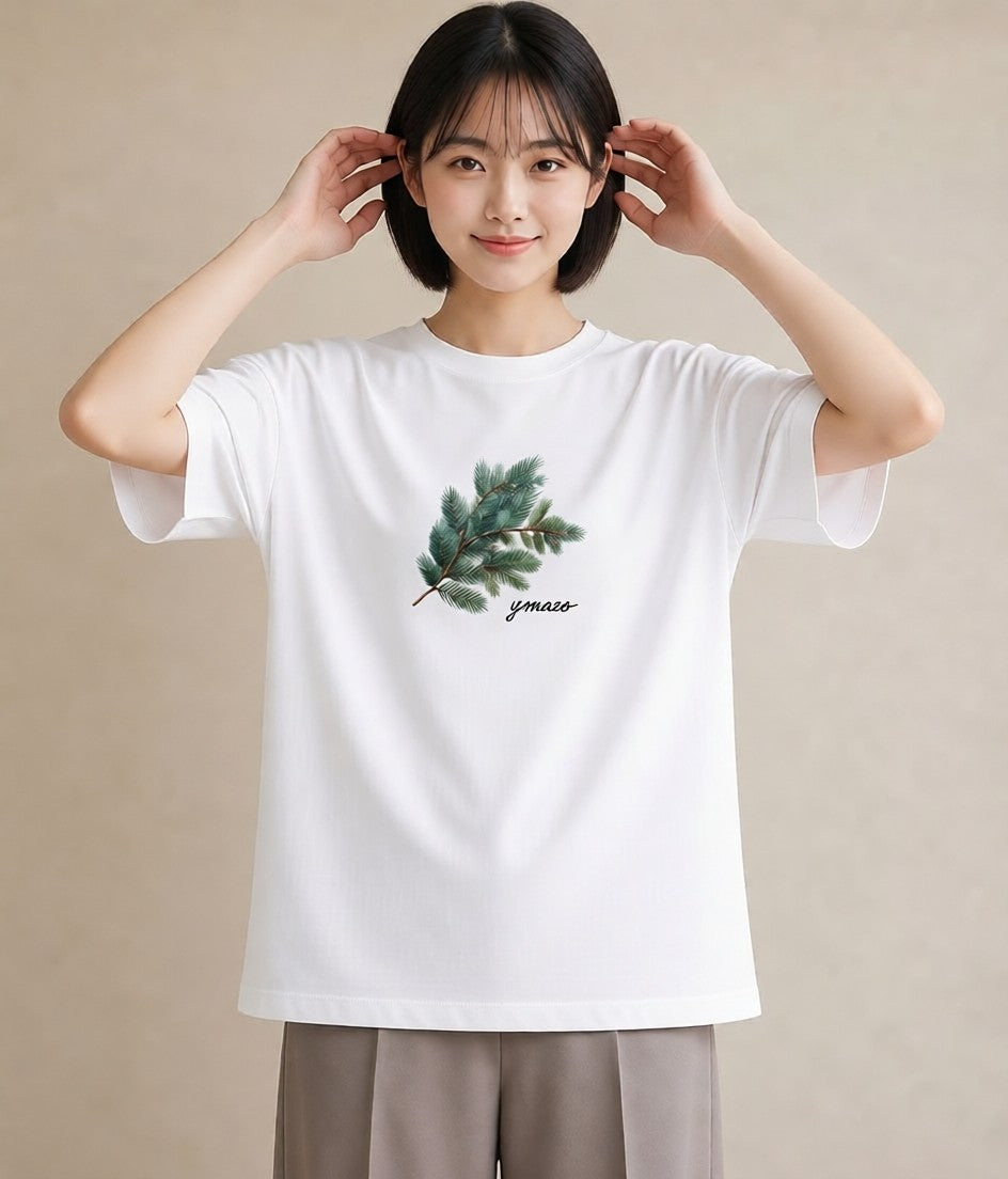 デザインTシャツ レディース 松ぼっくり 植物 ボタニカル イラスト ラフカジュアル ママ カフェ服 白T