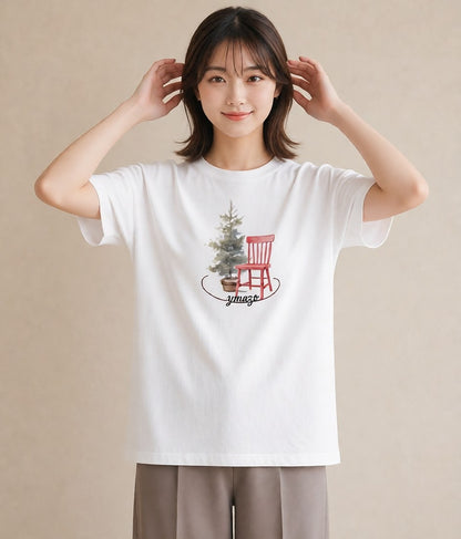 デザインTシャツ レディース 窓辺の椅子 窓辺 椅子 ナチュラル アンティーク イラスト こなれ感 通学 誕生日プレゼント 白T