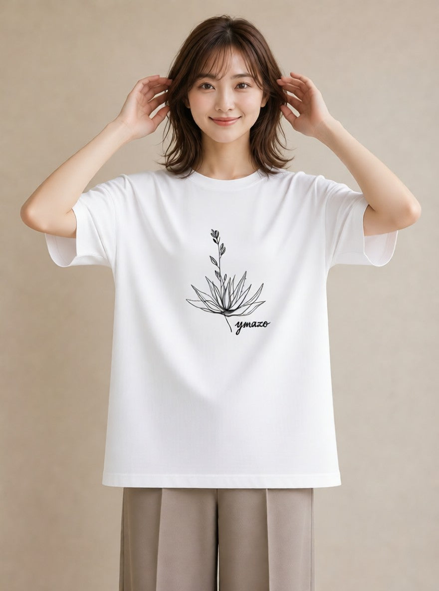 デザインTシャツ レディース 観葉植物 ボタニカル 植物 イラスト 線画 帰省 ラフ 白T
