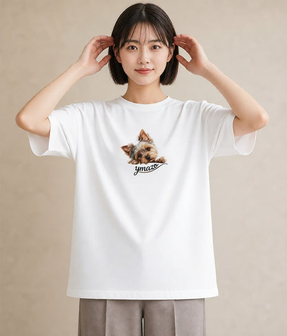 Tシャツ レディース ヨークシャーテリア 犬 いぬ イラスト 韓国風 ラフ レイヤード 白T