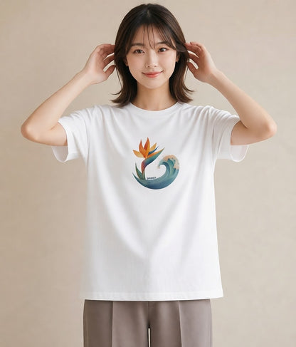 半袖Tシャツ レディース 波 星空 宇宙 イラスト 手描き風 お揃い 親子 白T