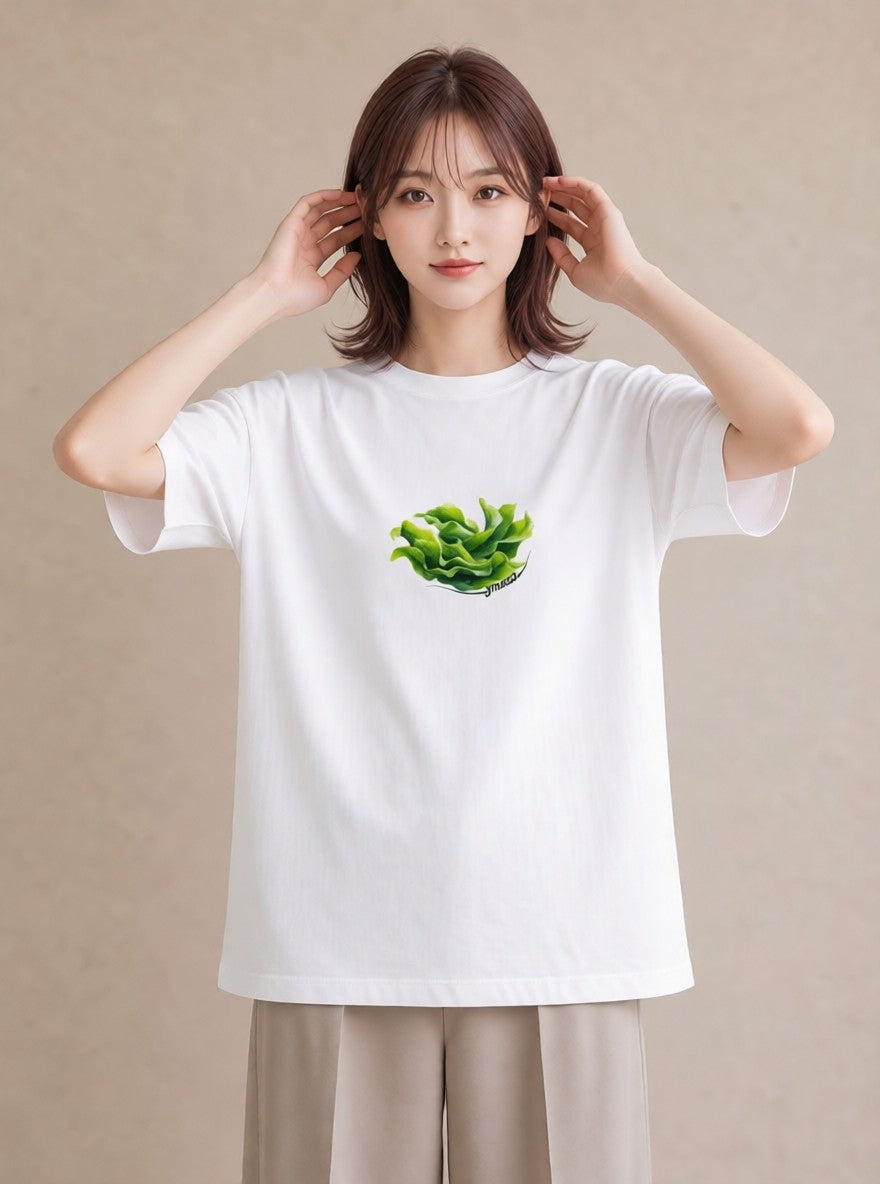 Tシャツ レディース 新緑 植物 ボタニカル イラスト 線画 カジュアルコーデ 買い物 白T
