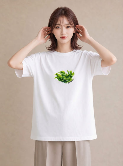 Tシャツ レディース 新緑 植物 ボタニカル イラスト 線画 カジュアルコーデ 買い物 白T