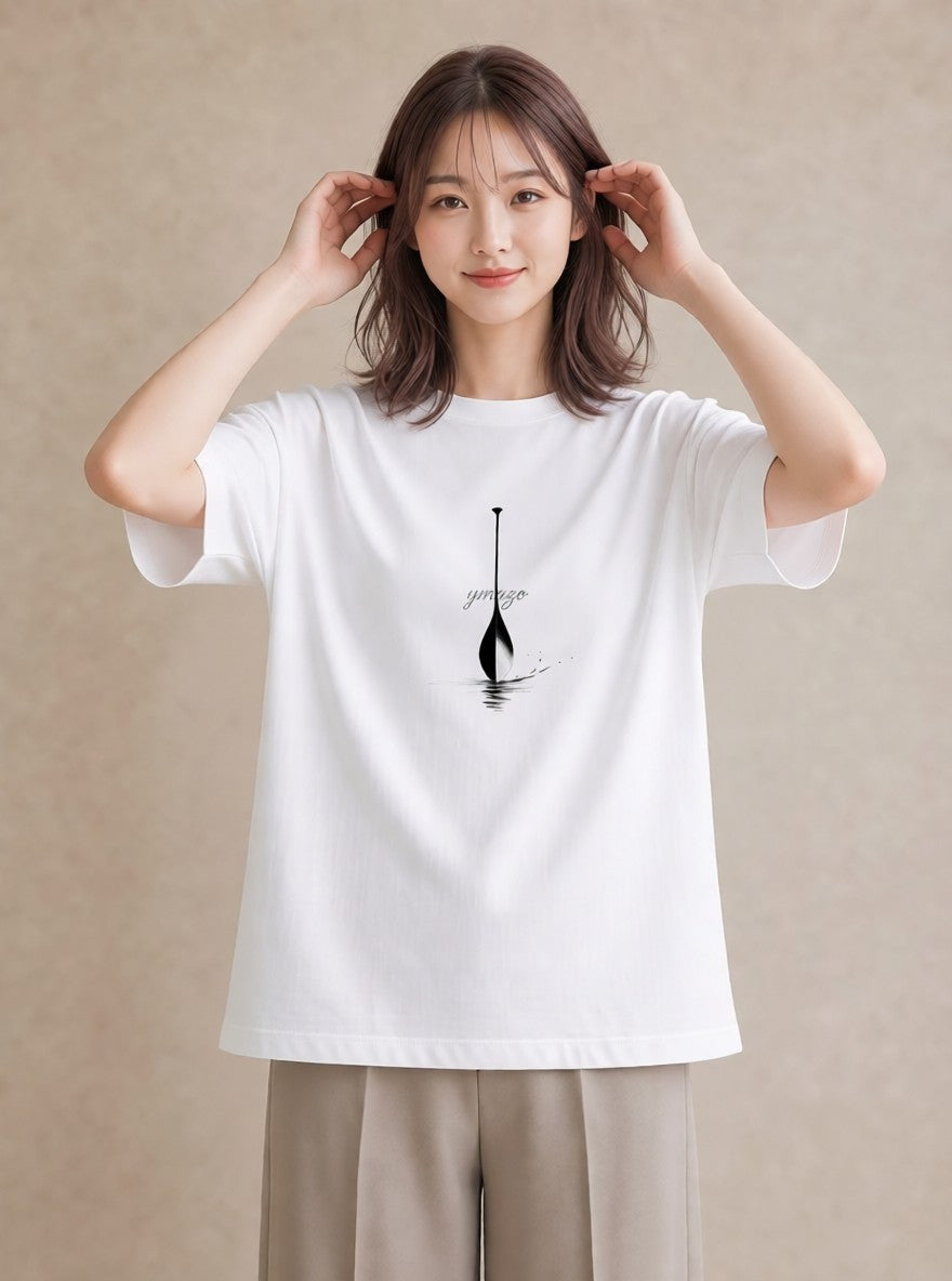 半袖Tシャツ レディース 紙の船 水辺 ナチュラル アンティーク イラスト 綿100 デート 白T
