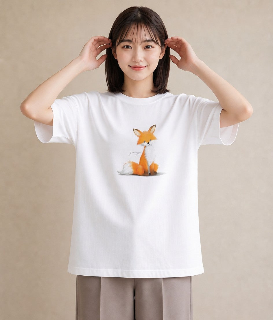 デザインTシャツ レディース きつね 動物 アニマル イラスト ミニマル ミセス 春コーデ 白T