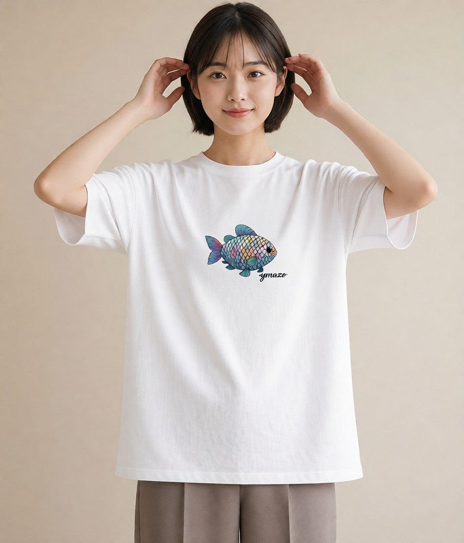 プリントTシャツ レディース グッピー ペット 動物 イラスト ヴィンテージ風 クリスマス 旅行 白T