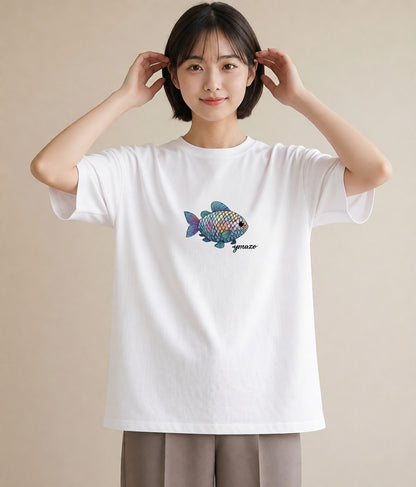 プリントTシャツ レディース グッピー ペット 動物 イラスト ヴィンテージ風 クリスマス 旅行 白T