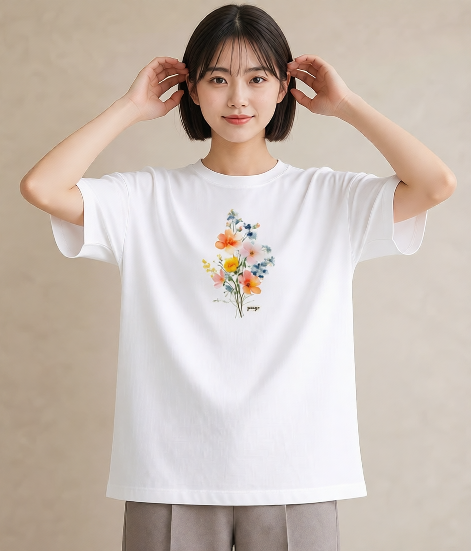 デザインTシャツ レディース コスモス 秋桜 花 花柄 イラスト ナチュラル 旅行 母娘コーデ 白T