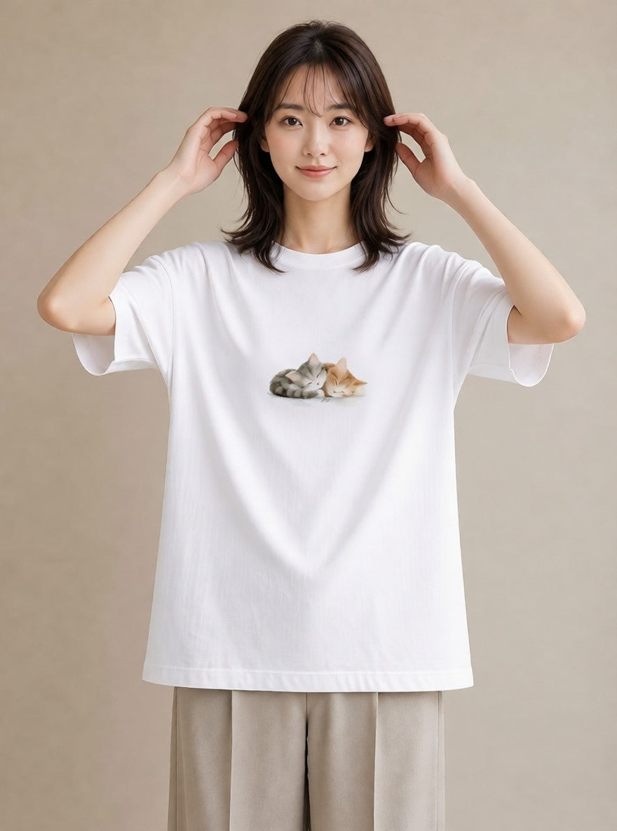 半袖Tシャツ レディース 肉球 猫 ねこ イラスト ゆるコーデ クリスマス 旅行 白T