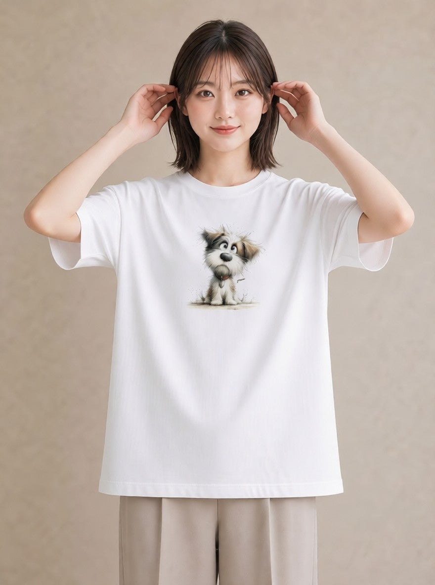 グラフィックTシャツ レディース わんちゃん 犬 いぬ イラスト 手描き風 海 カフェ巡り 白T